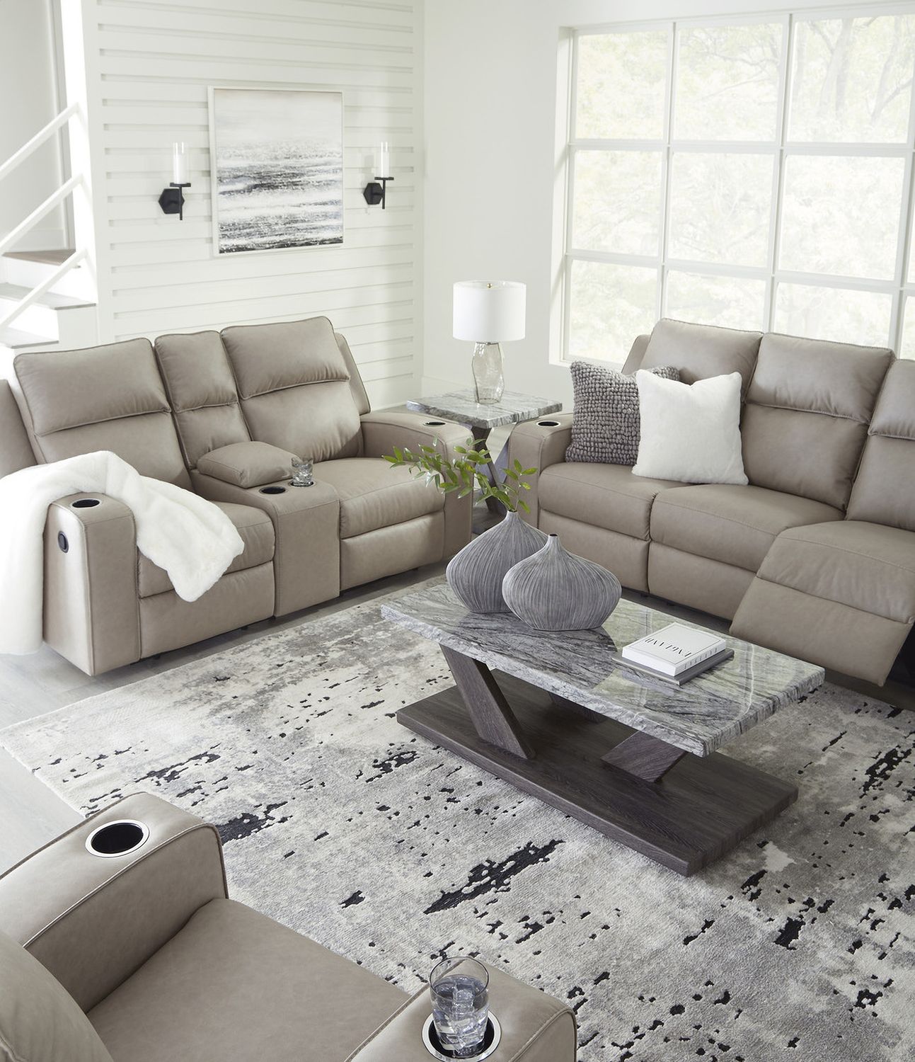 Lavenhorne Reclining Living Room Set With Drop Down Table In Pebble 63307U1