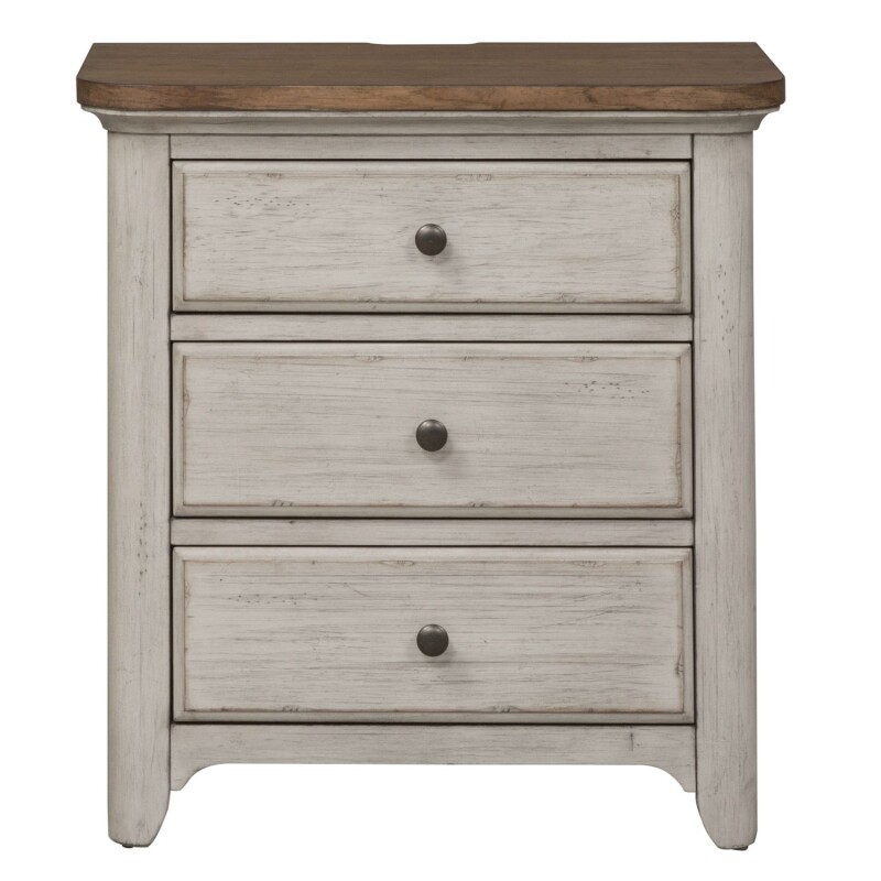 Farmhouse Reimagined 3 Drawer Night Stand w/ Charging Station 652BR61