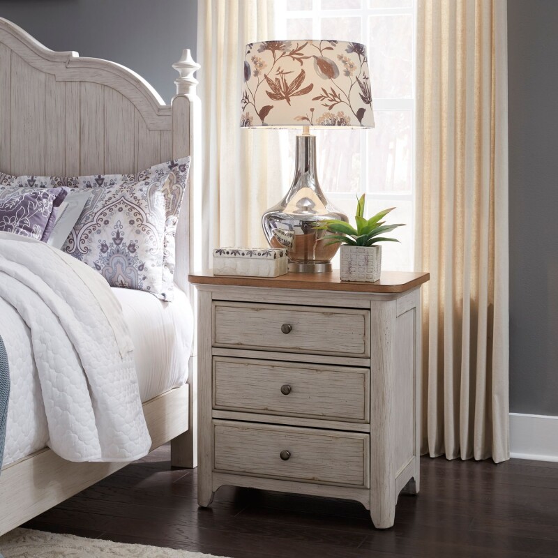 Farmhouse Reimagined 3 Drawer Night Stand w/ Charging Station 652BR61
