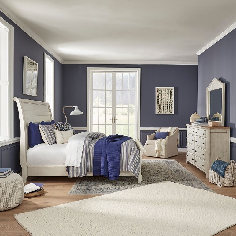 Farmhouse Reimagined King Sleigh Bed, Dresser & Mirror 652BRKSLDM