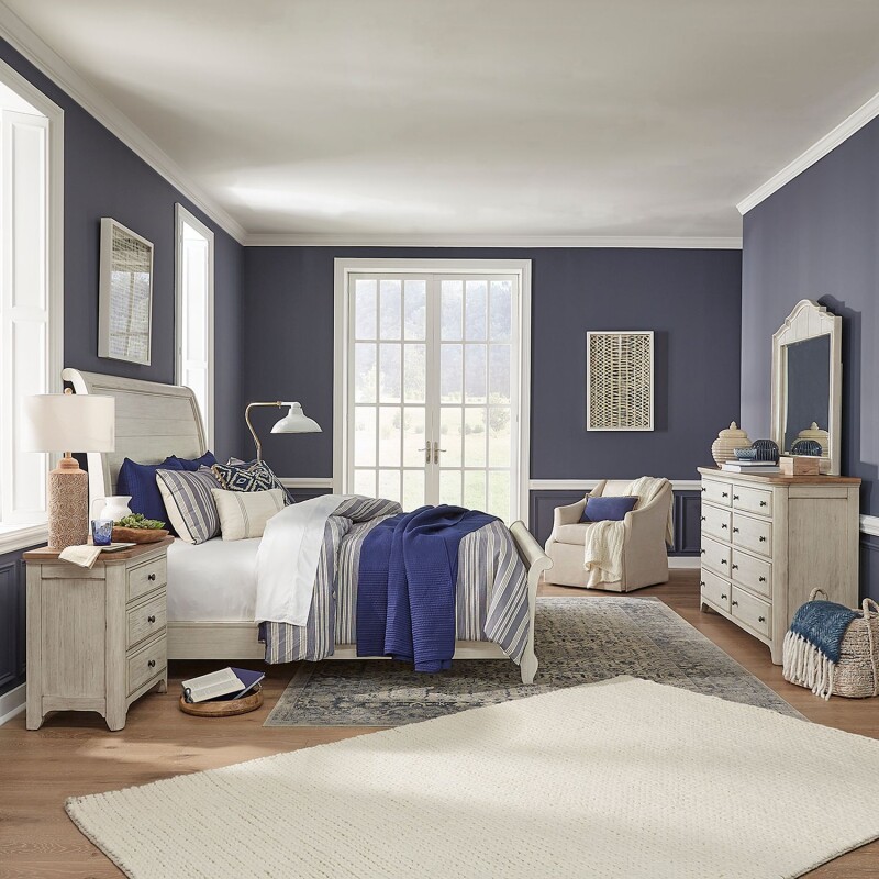 Farmhouse Reimagined King Sleigh Bed, Dresser & Mirror, Night Stand 652BRKSLDMN
