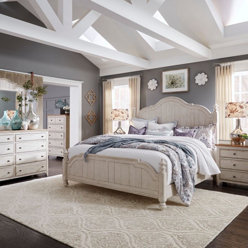 Farmhouse Reimagined Queen Poster Bed, Dresser & Mirror, Chest, Night Stand 652BRQPSDMCN