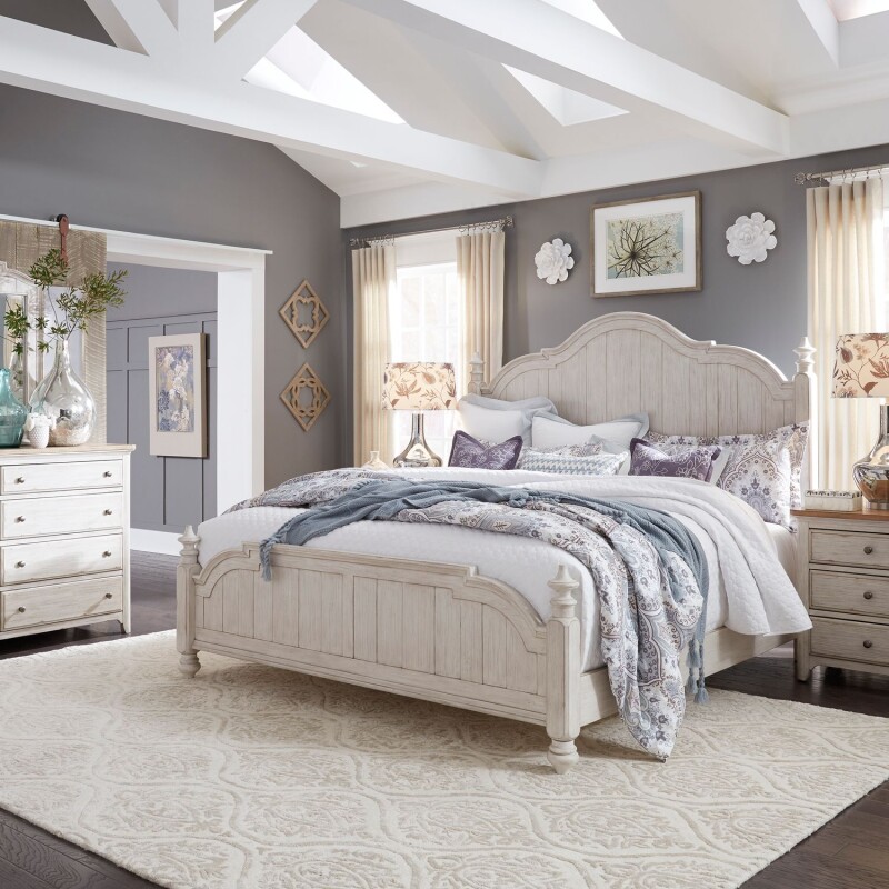 Farmhouse Reimagined Queen Poster Bed, Dresser & Mirror, Night Stand 652BRQPSDMN