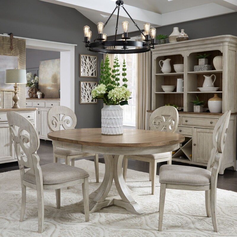 Farmhouse Reimagined 5 Piece Pedestal Table Set 652DR5PDS