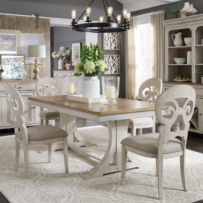 Farmhouse Reimagined 5 Piece Trestle Table Set 652DR5TRS
