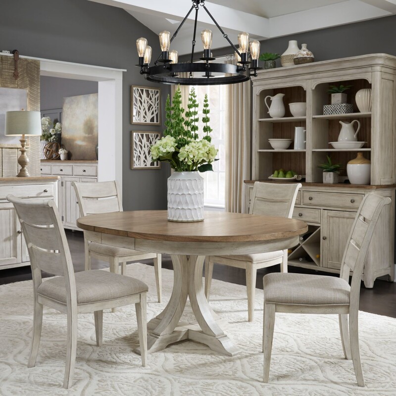 Farmhouse Reimagined Opt 5 Piece Pedestal Table Set 652DRO5PDS