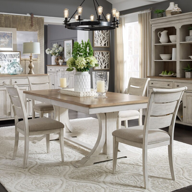 Farmhouse Reimagined Opt 5 Piece Trestle Table Set 652DRO5TRS