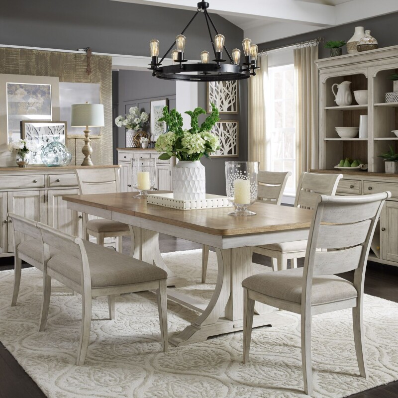 Farmhouse Reimagined Opt 6 Piece Trestle Table Set 652DRO6TRS