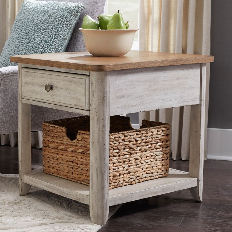 Farmhouse Reimagined End Table with Basket 652OT1020