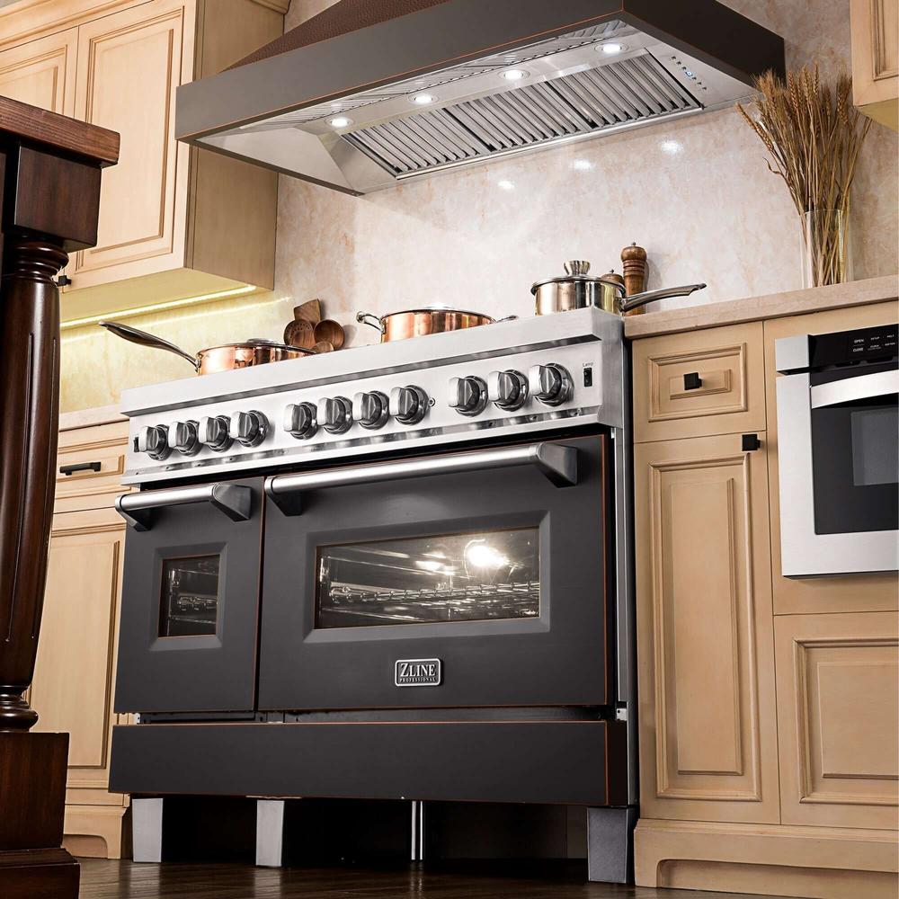 48 In. Ducted Vent Designer Series Wall Mount Range Hood In Hand-hammered Copper And Oil-rubbed Bronze 655HBXXX48