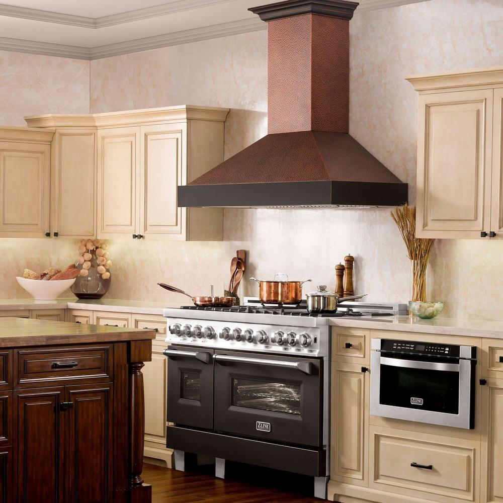 48 In. Ducted Vent Designer Series Wall Mount Range Hood In Hand-hammered Copper And Oil-rubbed Bronze 655HBXXX48