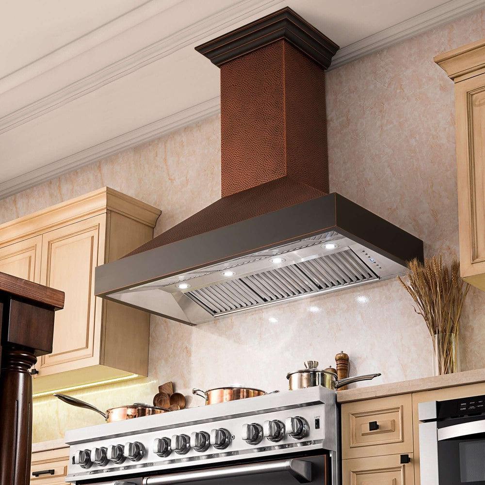 48 In. Ducted Vent Designer Series Wall Mount Range Hood In Hand-hammered Copper And Oil-rubbed Bronze 655HBXXX48