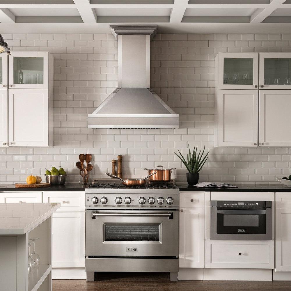 30 In. Designer Series Wall Mount Range Hood In Satin Stainless Steel With Mirror Accents 655MR30