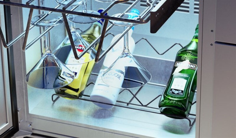 Beautifully feature your favorite vintages and spirits with Perlick's Bottle Presentation Rack. Black vinyl coated rack displays four bottles at an angle. For use with 24" Freezer and Refrige