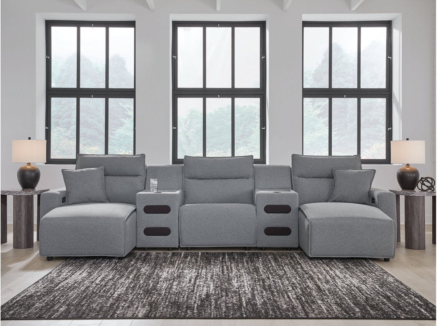 Modmax 5-Piece Power Reclining Sectional with Chaise and Audio Console In Salt & Pepper 65906S15