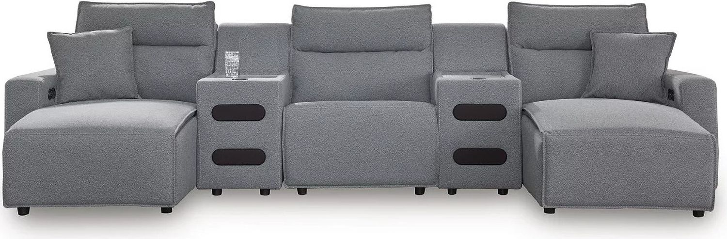 Modmax 5-Piece Power Reclining Sectional with Chaise and Audio Console In Salt & Pepper 65906S15