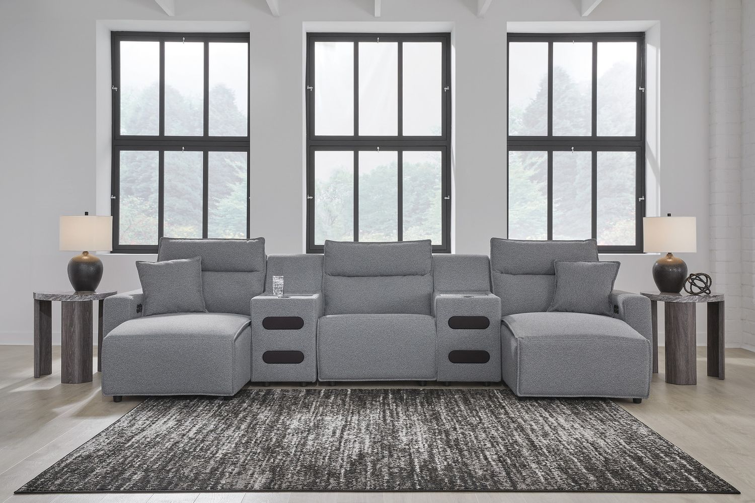 Modmax 5-Piece Power Reclining Sectional with Chaise and Audio Console In Salt & Pepper 65906S15