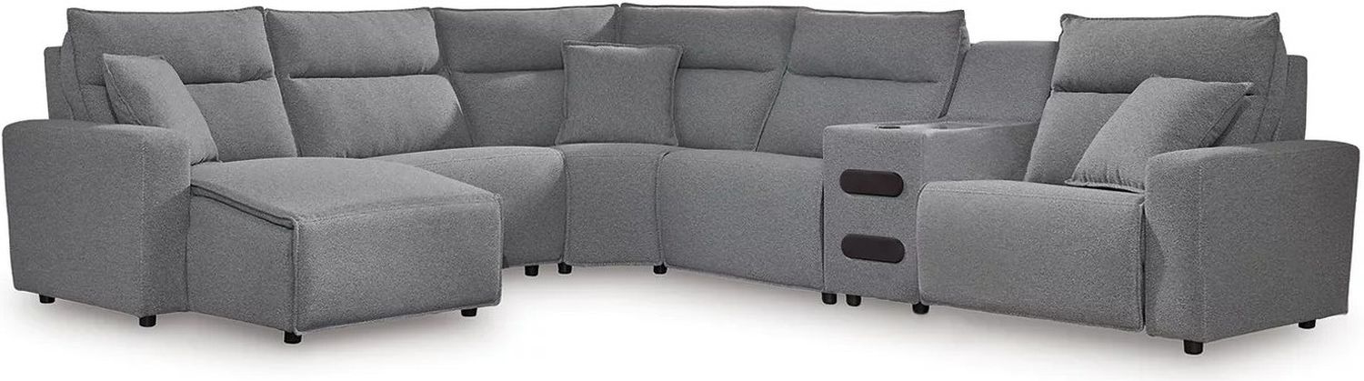 Modmax 6-Piece Reclining Sectional with Chaise and Audio Console In Salt and Pepper 65906S29