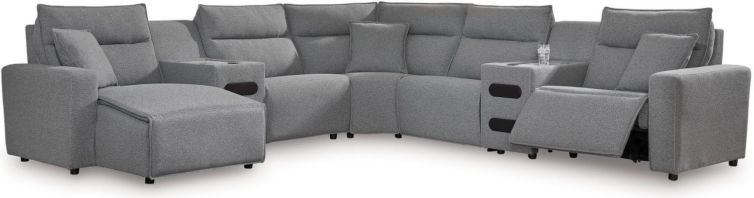 Modmax 6-Piece Reclining Sectional with Chaise and Audio Console In Salt and Pepper 65906S29