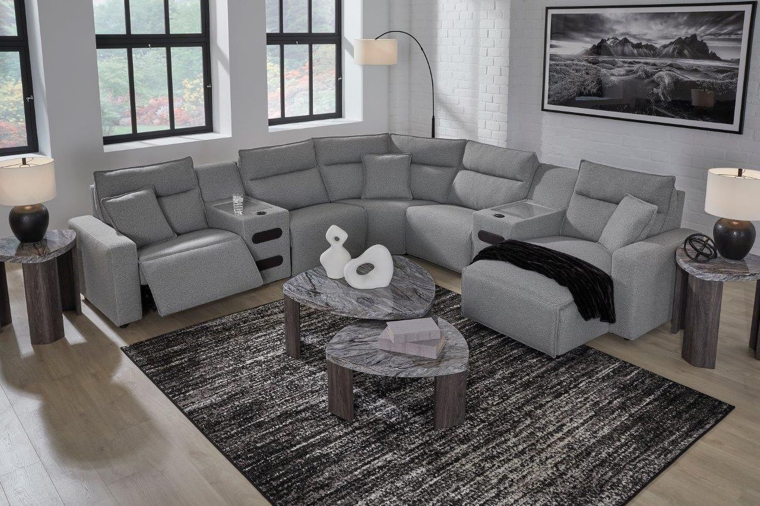 Modmax 6-Piece Reclining Sectional with Chaise and Audio Console In Salt and Pepper 65906S29