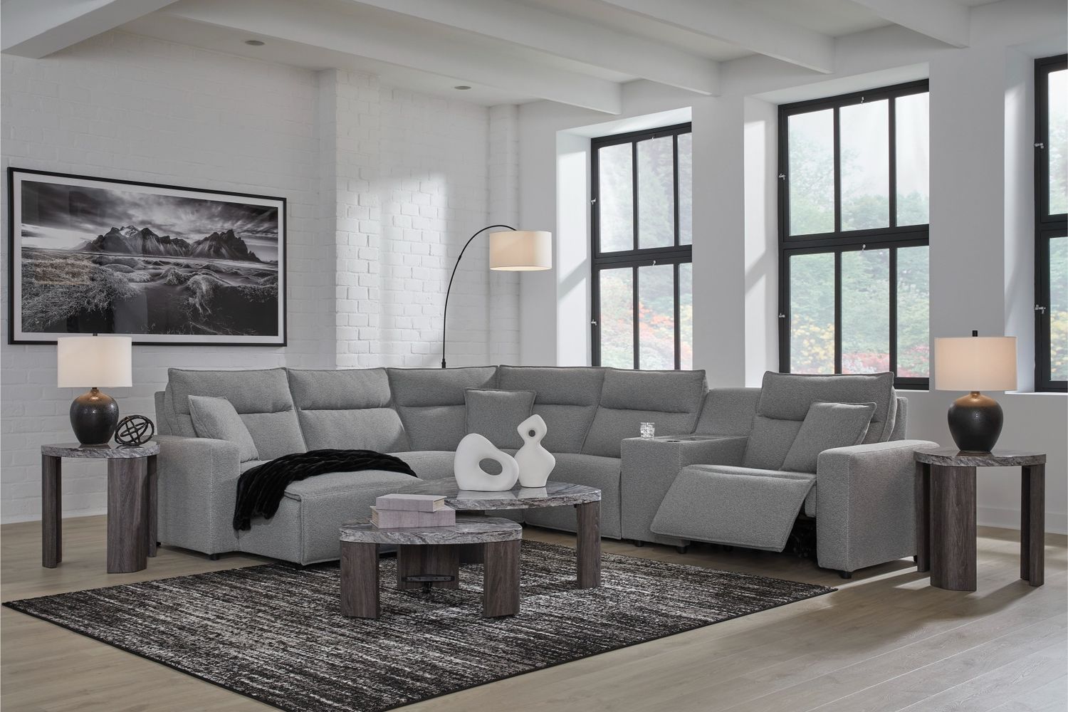 Modmax 6-Piece Reclining Sectional with Chaise and Audio Console In Salt and Pepper 65906S29