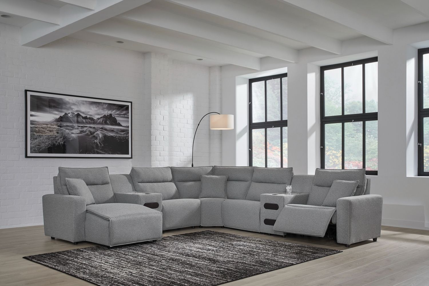Modmax 6-Piece Reclining Sectional with Chaise and Audio Console In Salt and Pepper 65906S29