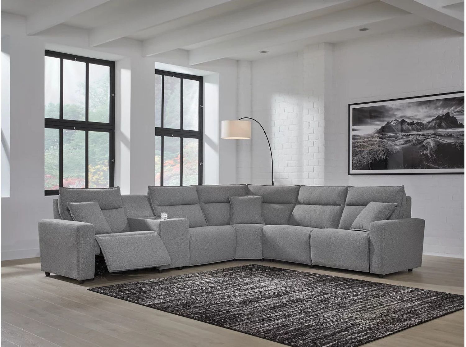 Modmax 6-Piece Reclining Sectional with Console In Salt and Pepper 65906S36