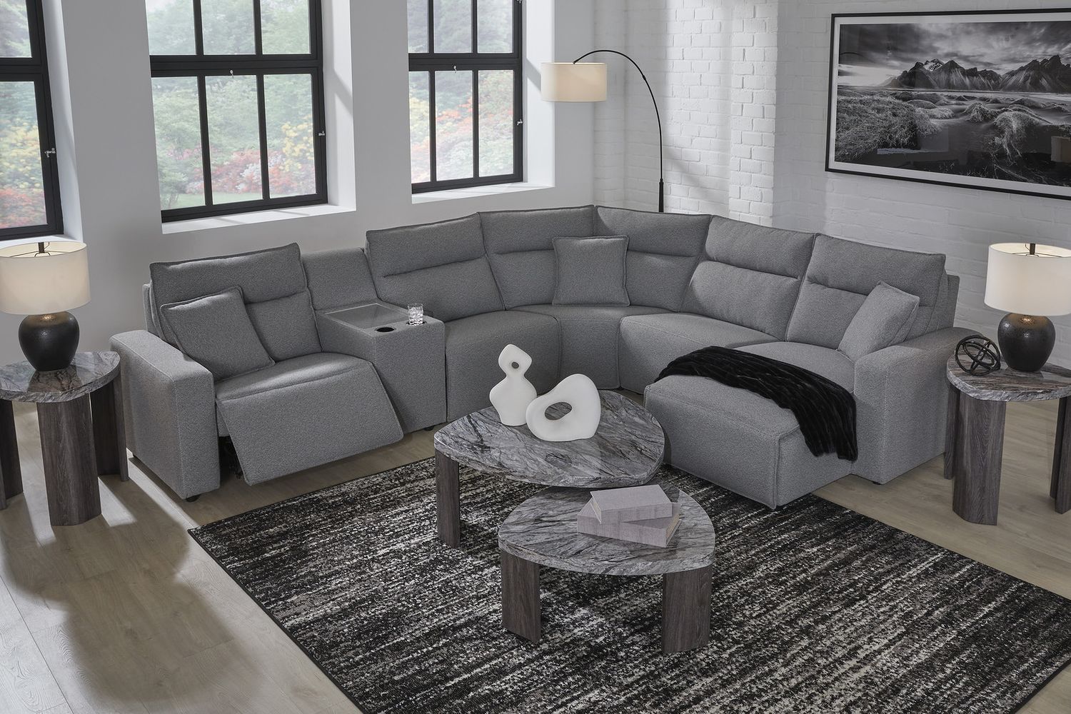Modmax 6-Piece Reclining Sectional with Console In Salt and Pepper 65906S36
