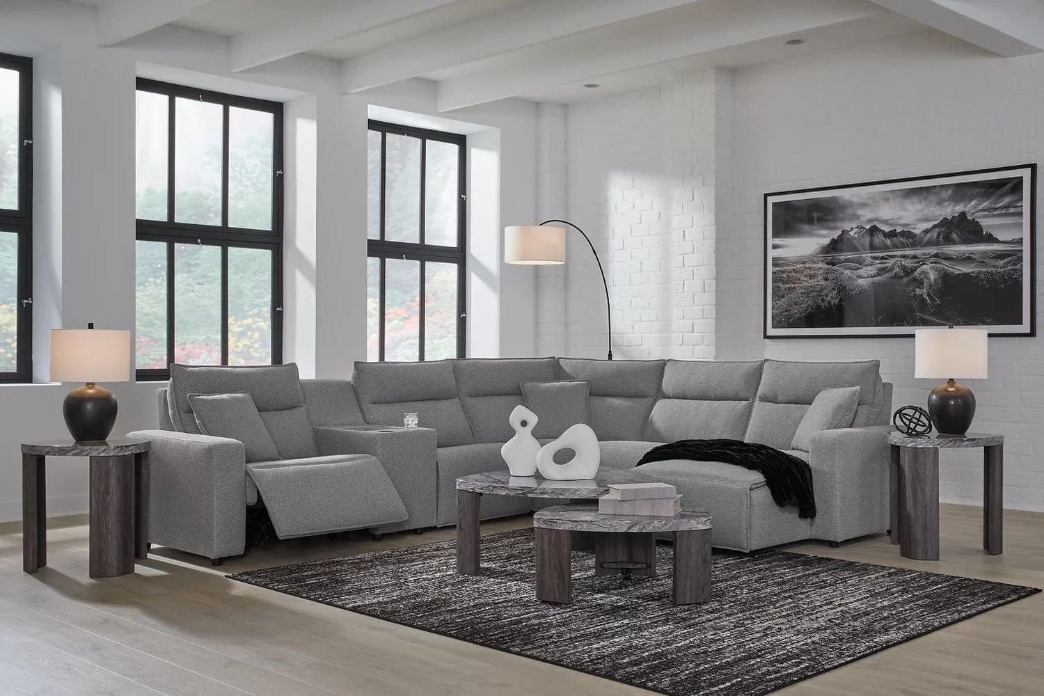 Modmax 6-Piece Power Reclining Sectional with RAF Chaise In Salt and Pepper 65906S6