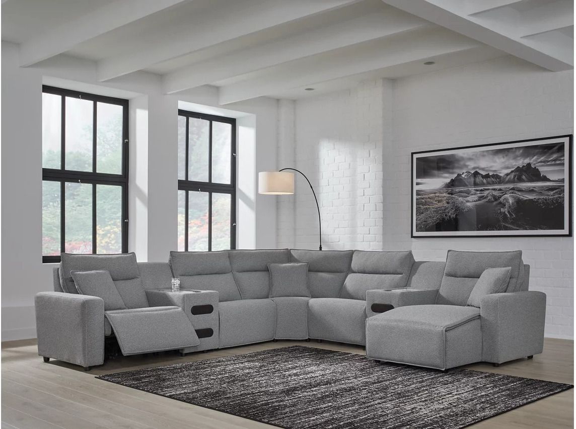 Modmax 7-Piece Power Reclining Sectional with RAF Chaise In Salt and Pepper 65906S7