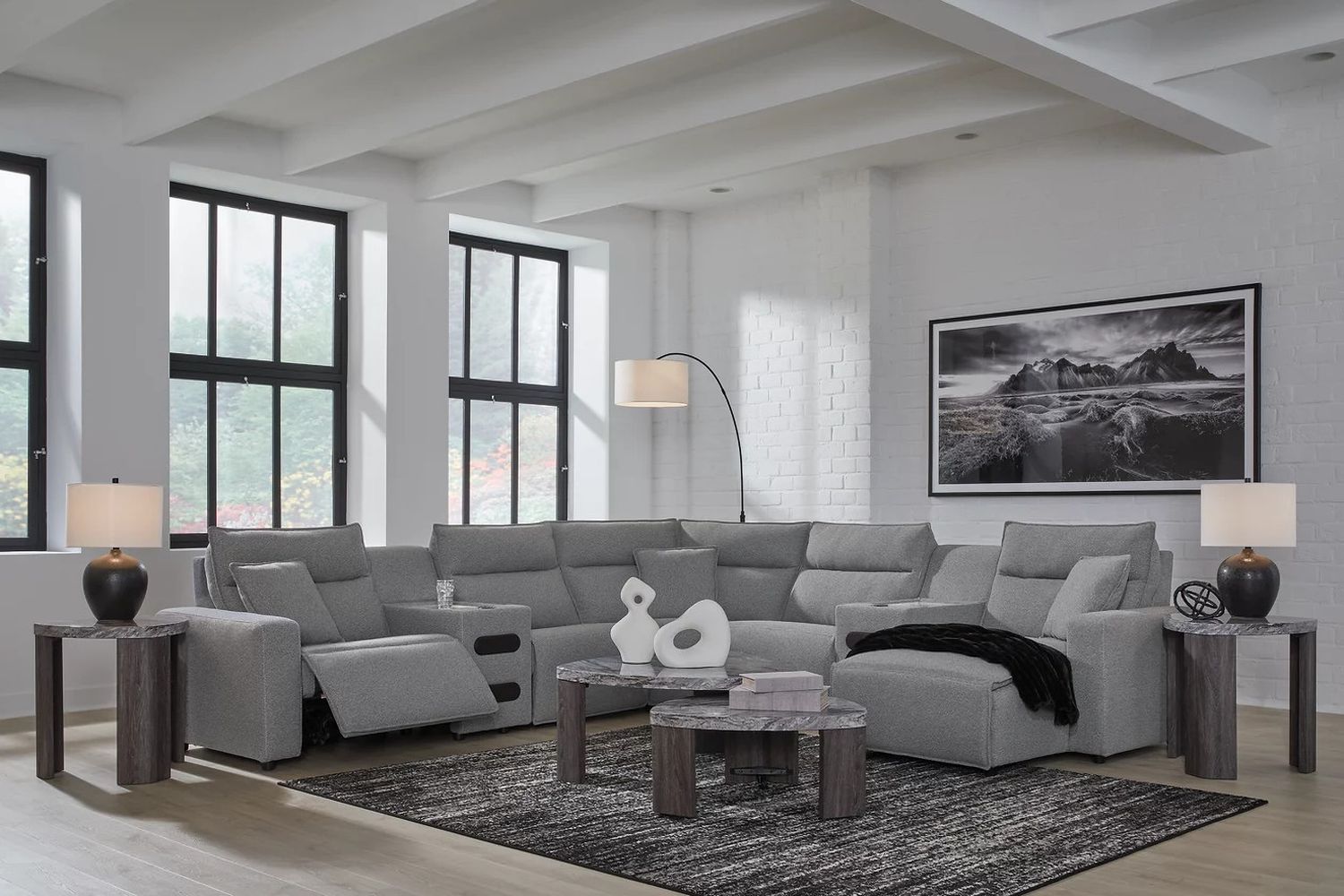 Modmax 7-Piece Power Reclining Sectional with RAF Chaise In Salt and Pepper 65906S7