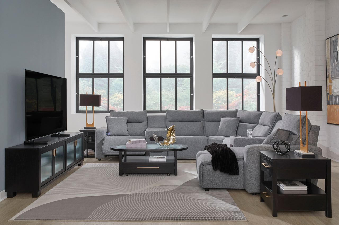 Modmax 7-Piece Power Reclining Sectional with RAF Chaise In Salt and Pepper 65906S7
