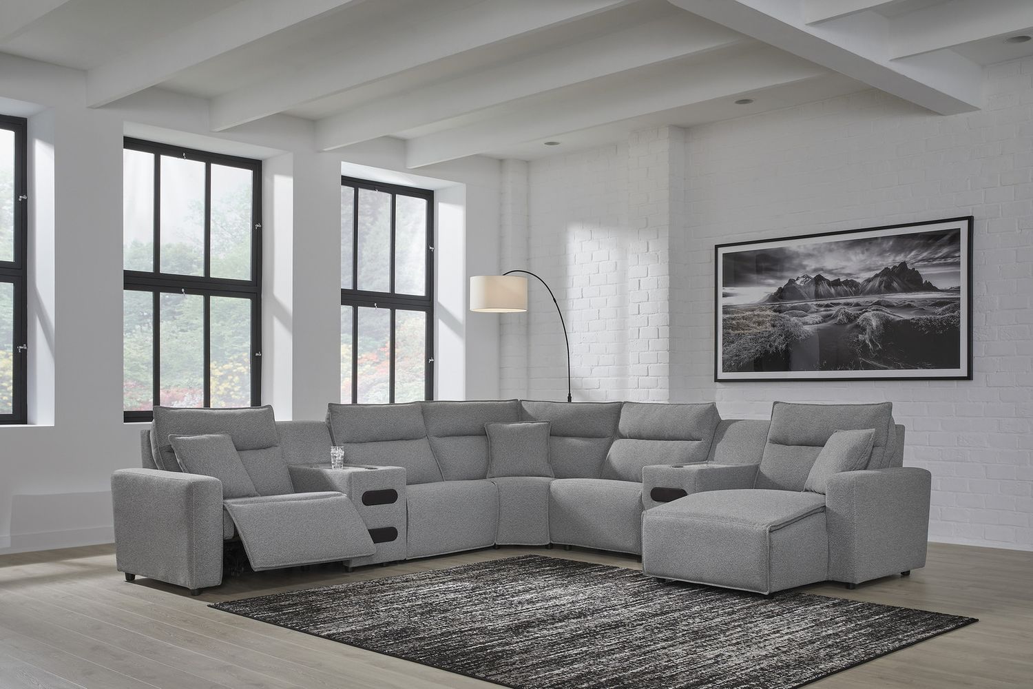 Modmax 7-Piece Power Reclining Sectional with RAF Chaise In Salt and Pepper 65906S7
