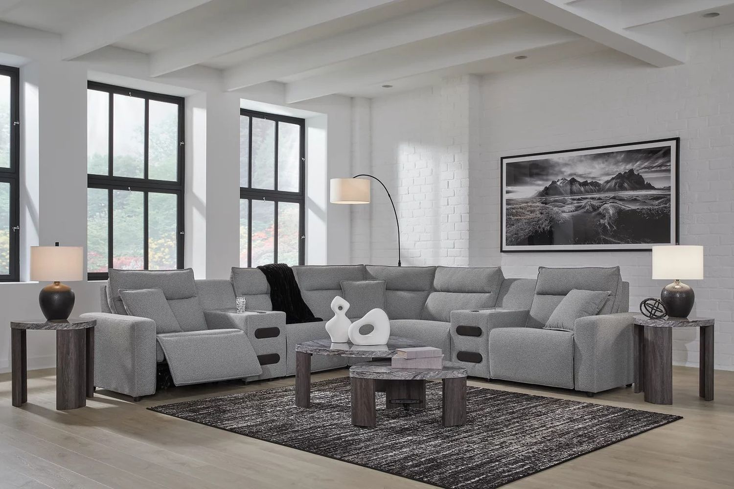 Modmax 7-Piece Power Reclining Sectional with Chaise In Salt and Pepper 65906S9