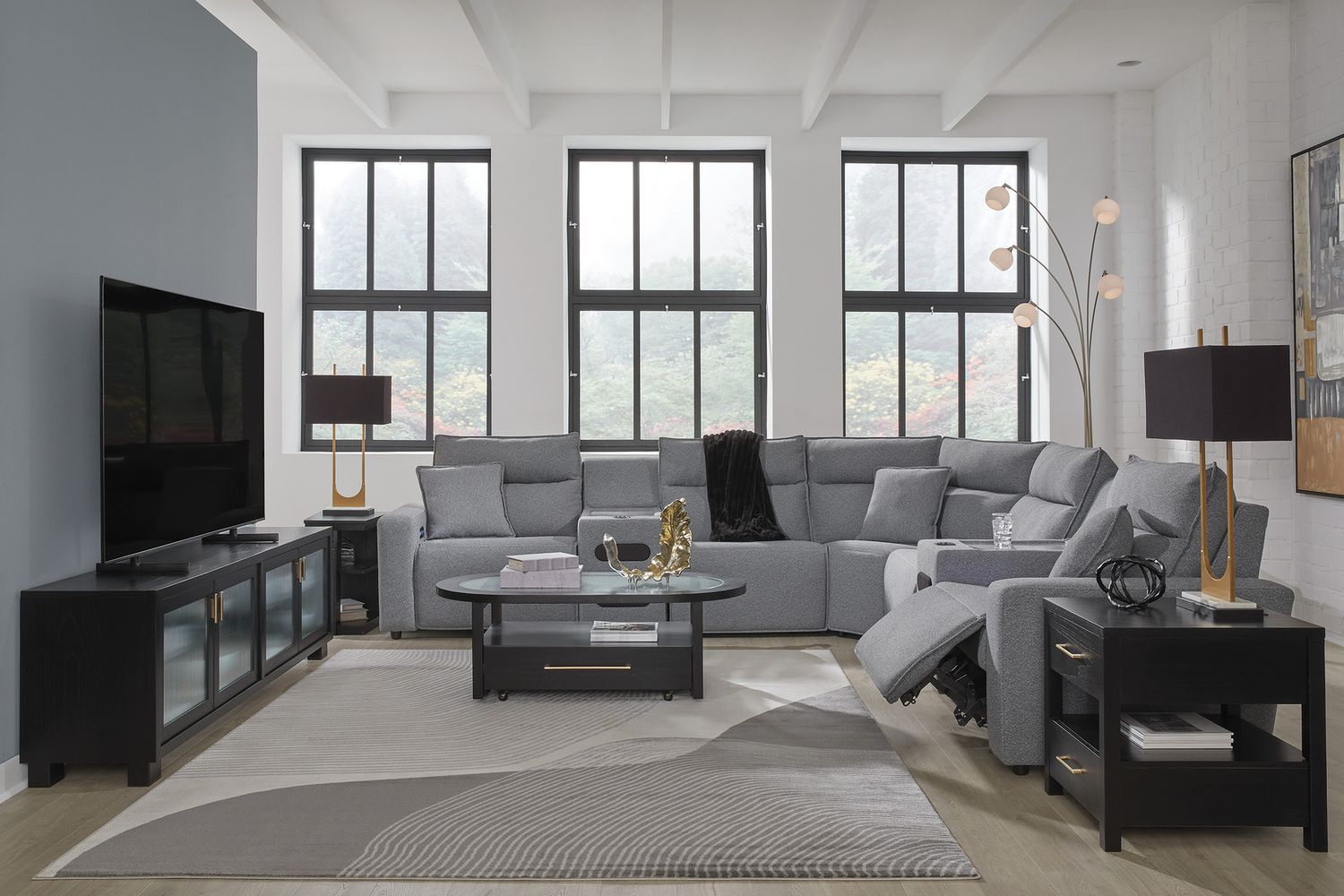 Modmax 7-Piece Power Reclining Sectional with Chaise In Salt and Pepper 65906S9