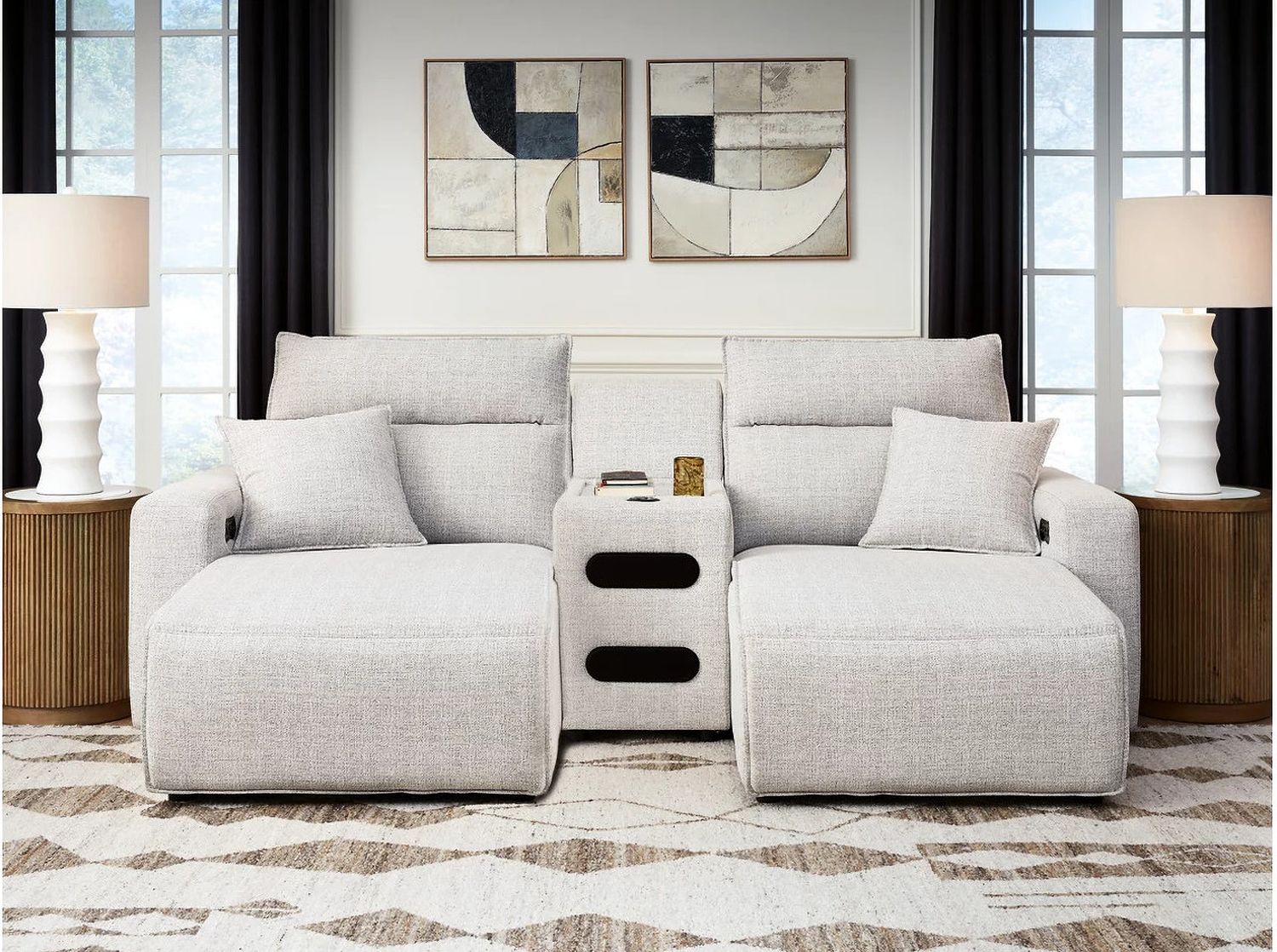 ModMax II 3-Piece Power Reclining Sectional with Chaise and Audio Console In Stone 65907S12