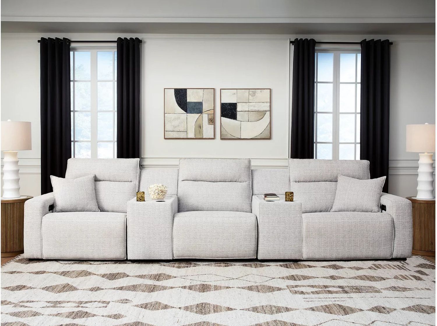 ModMax II 5-Piece Power Reclining Sectional with Consoles In Stone 65907S14
