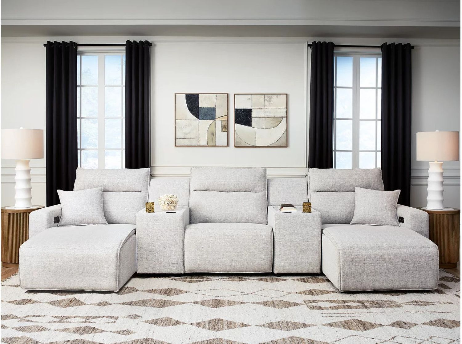 ModMax II 5-Piece Power Reclining Sectional with Chaise and Consoles In Stone 65907S16