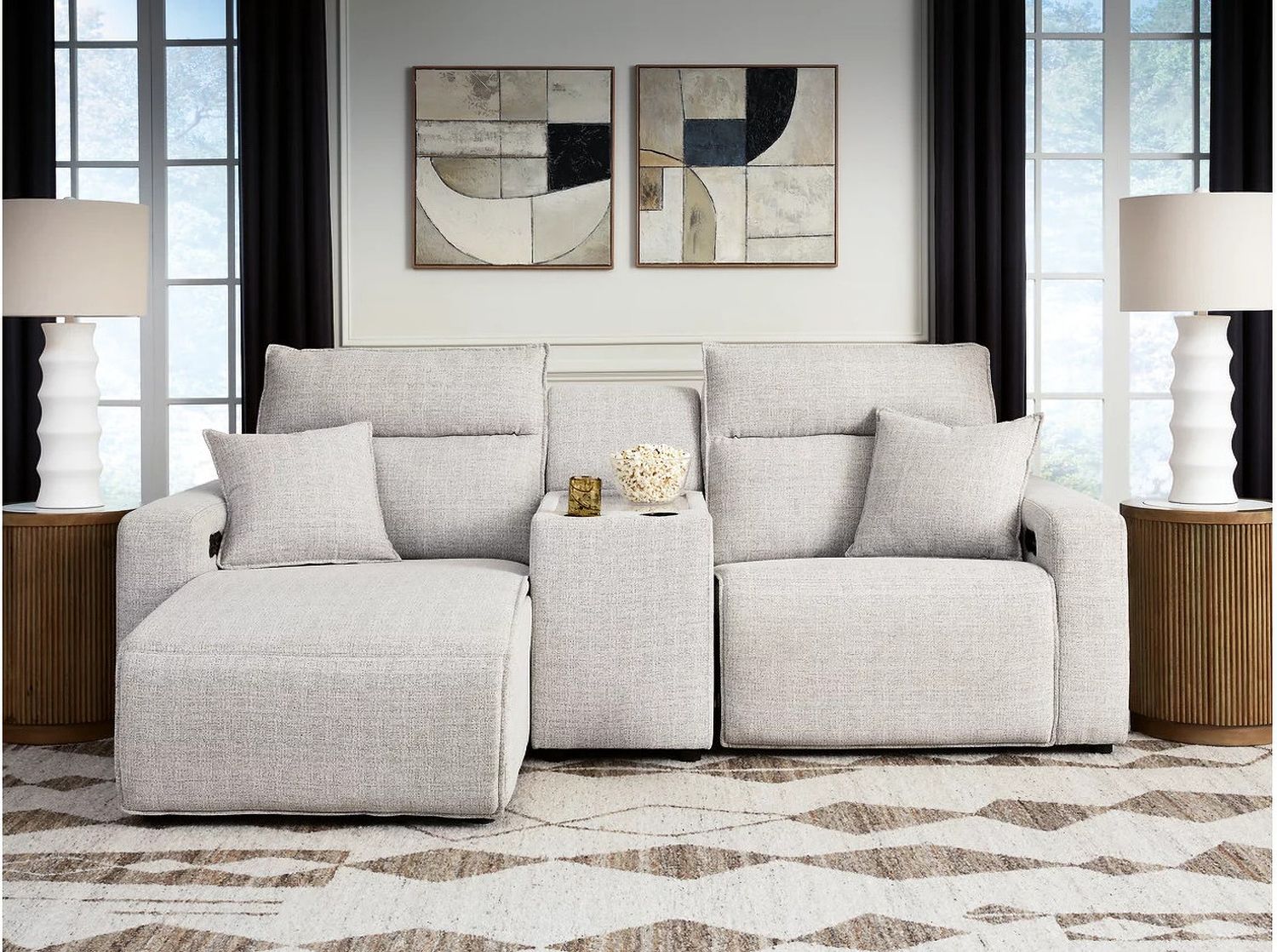 ModMax II 3-Piece Power Reclining Sectional with LAF Chaise and Console In Stone 65907S17