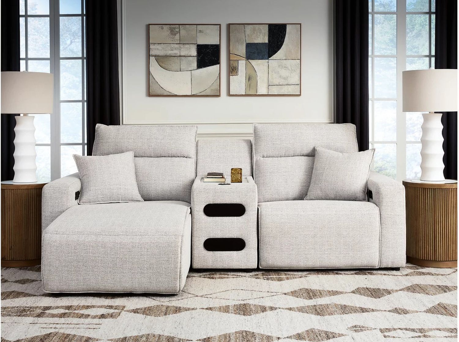ModMax II 3-Piece Power Reclining Sectional with LAF Chaise and Audio Console In Stone 65907S18