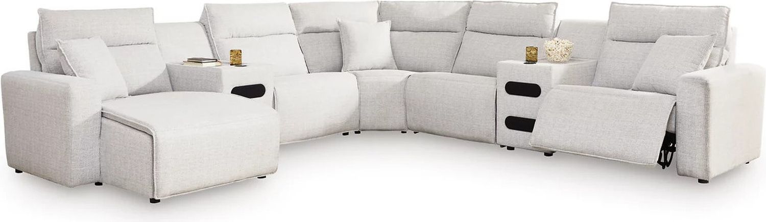 ModMax II 7-Piece Power Reclining Sectional with LAF Chaise and Audio Consoles In Stone 65907S20
