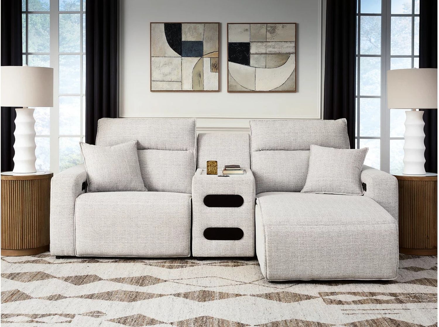 ModMax II 3-Piece Power Reclining Sectional with RAF Chaise and Audio Console In Stone 65907S5