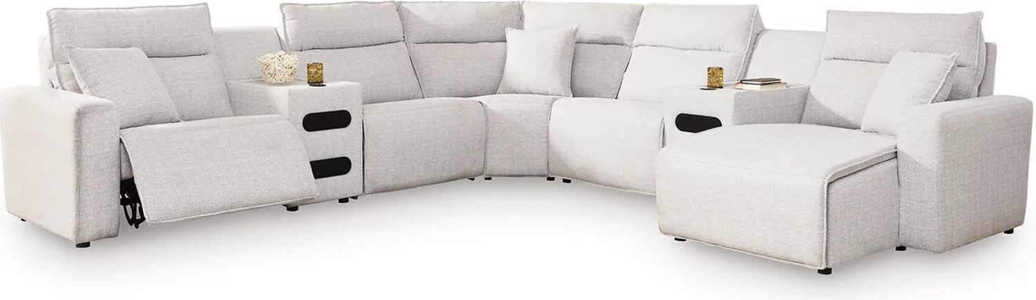 ModMax II 7-Piece Power Reclining Sectional with RAF Chaise and Audio Consoles In Stone 65907S7
