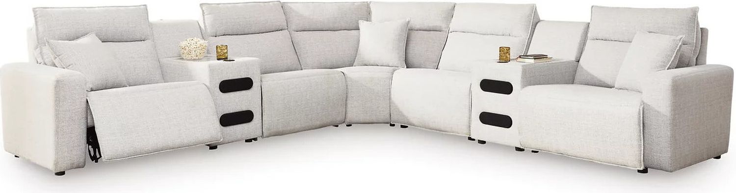 ModMax II 7-Piece Power Reclining Sectional with Chaise and Audio Consoles In Stone 65907S9