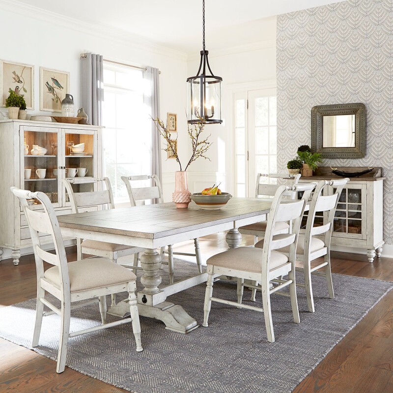 Whitney 7 Piece Trestle Table Set 661WCD7TRS