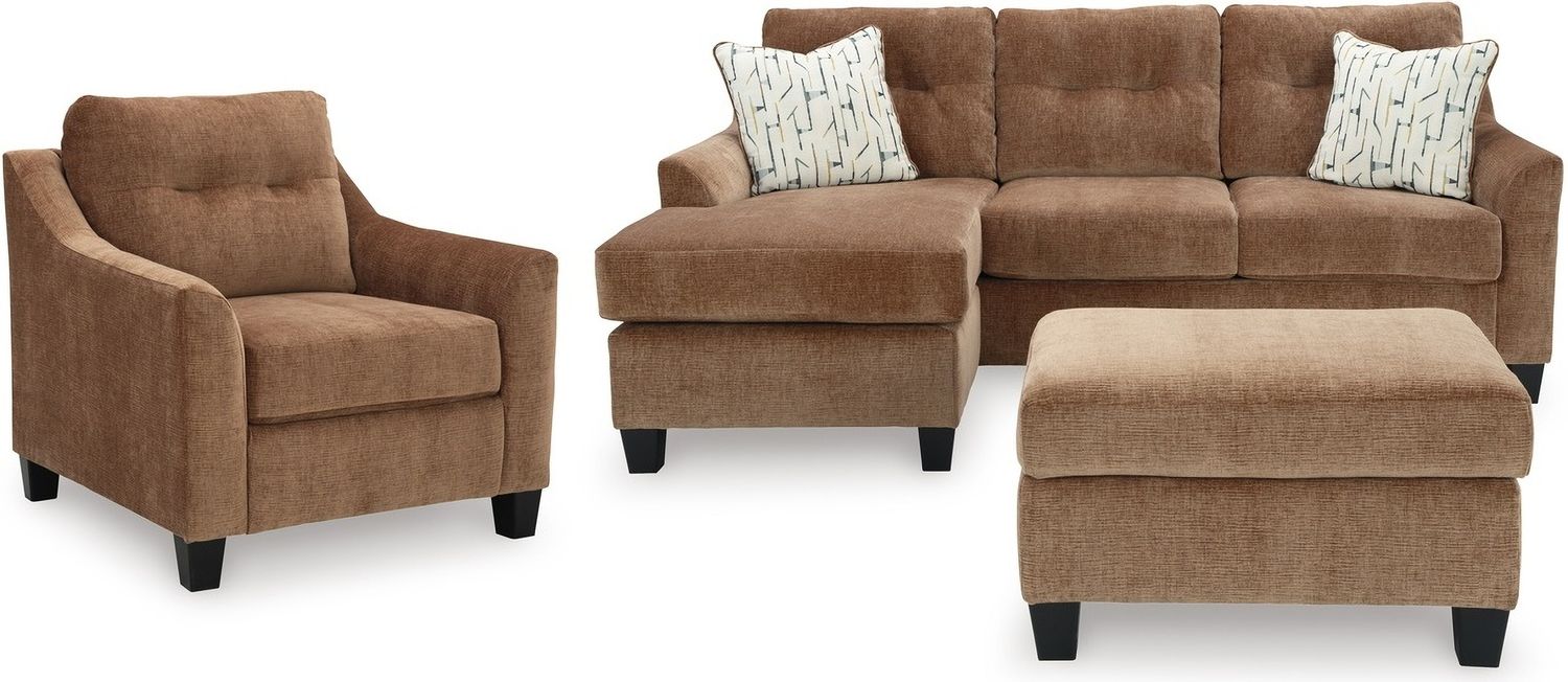 Amity Bay Sofa Chaise Sleeper with Chairs and Ottomans In Clay 67204U4