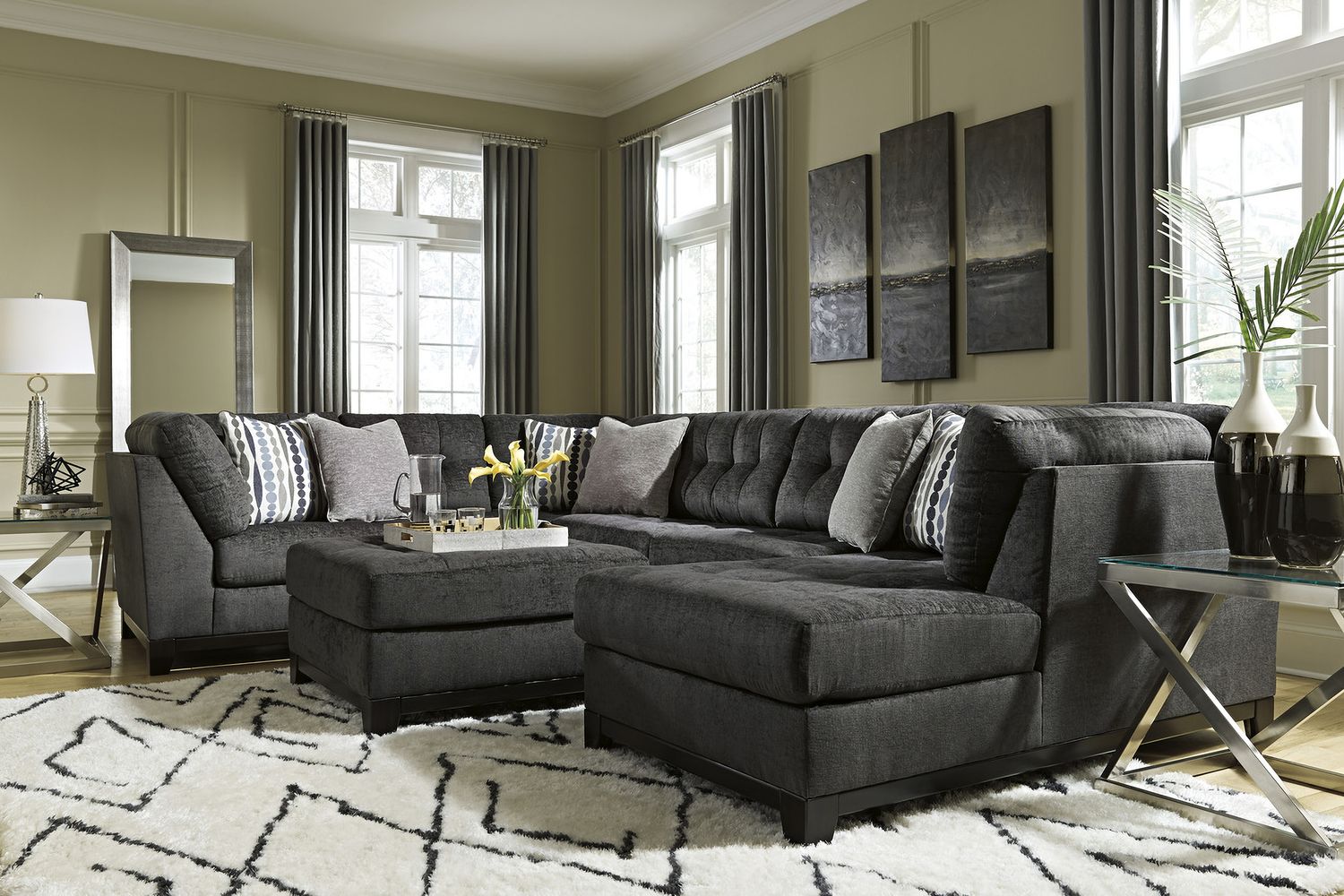 Reidshire 3-Piece Sectional with RAF Chaise In Steel 67622S2