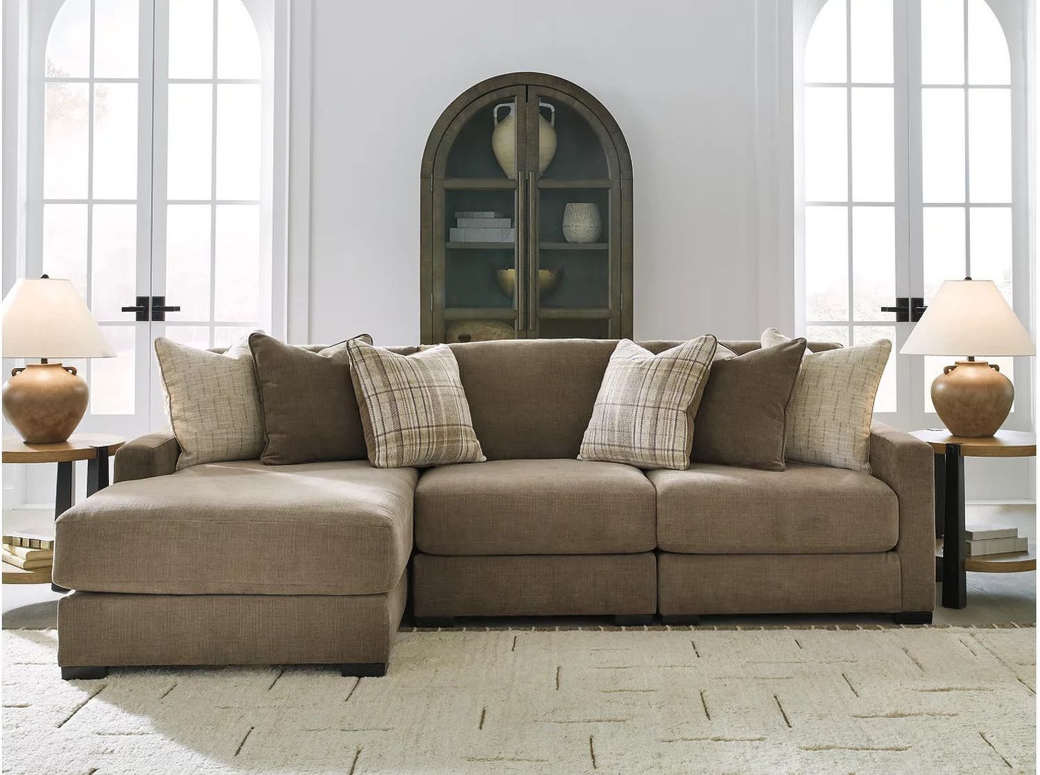 Camellia-Court 3-Piece Sectional with LAF Chaise In Coffee 68207S5