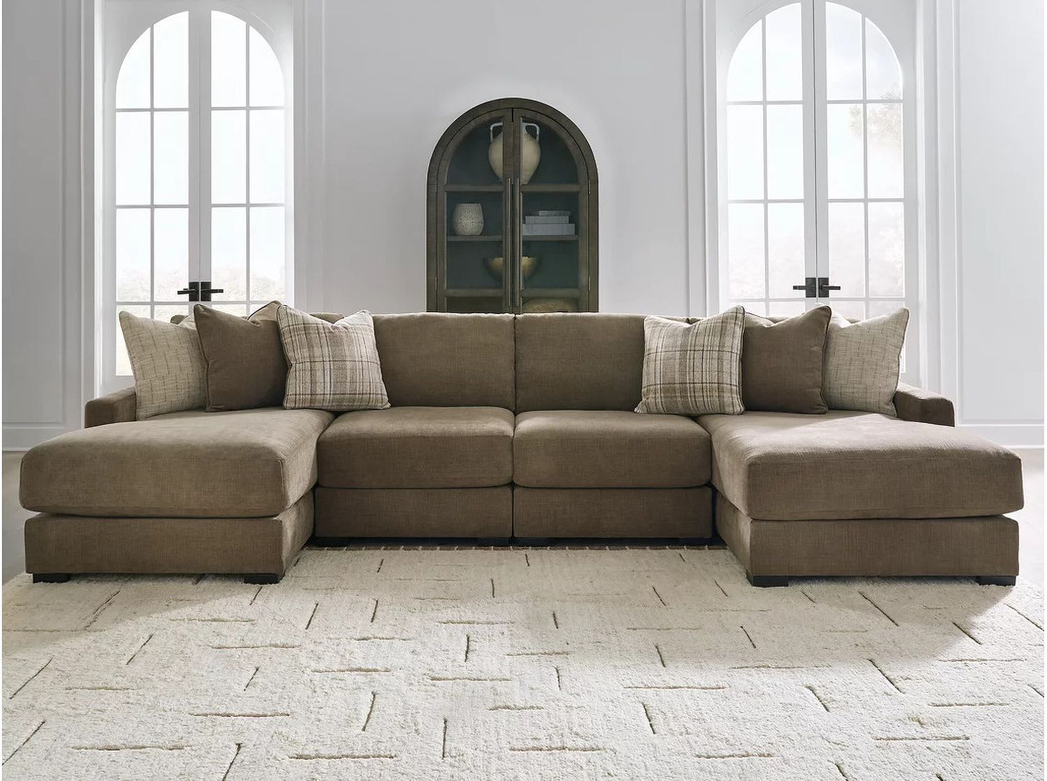 Camellia-Court 4-Piece Double Chaise Sectional In Coffee 68207S9