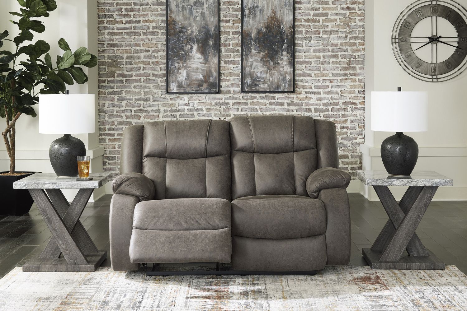 First Base Reclining Loveseat In Gunmetal 6880486